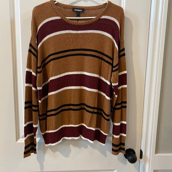 Express Multicolor Tan, Maroon, White, Black NWT Striped Sweater Size L - Picture 3 of 6